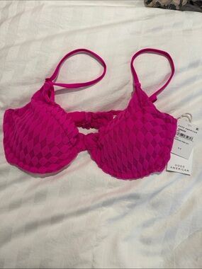 Good American Hot Pink Textured Balconette Bikini Top